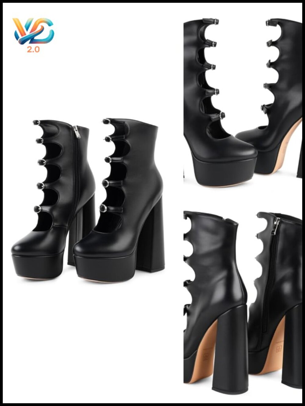Platform Boots Chunky Heel Goth Boots Side Zipper Block Heel PU Leather